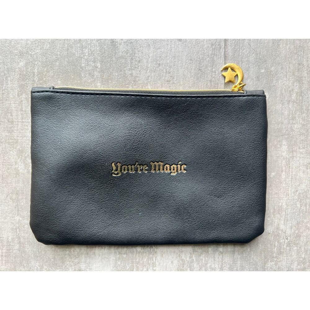 Makeup Bag Zippered Case Travel Pouch Wallet Clutch Purse Organizer Black Gold - Picture 4 of 4